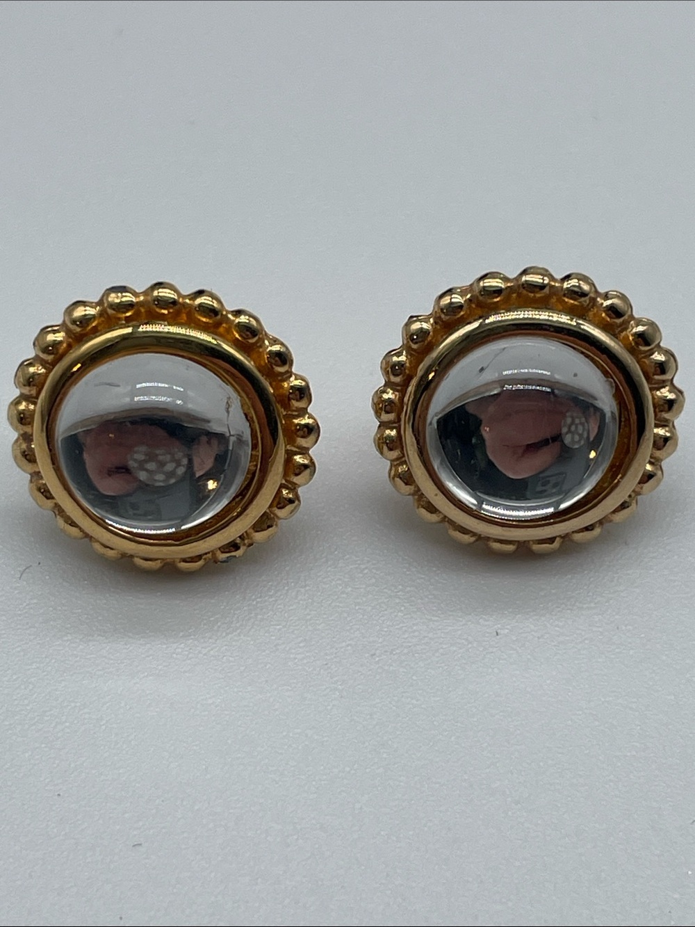 Fabergé Gold-Tone Beaded Clear Dome Stud Earrings